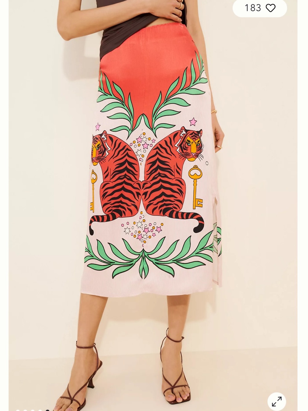 Anthropologie Bold Coral & Pink Tiger-Print Midi Skirt EUC
